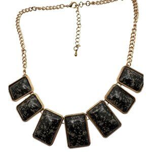 Statement Black Gray Rectangular Pendant Necklace Retro Bib